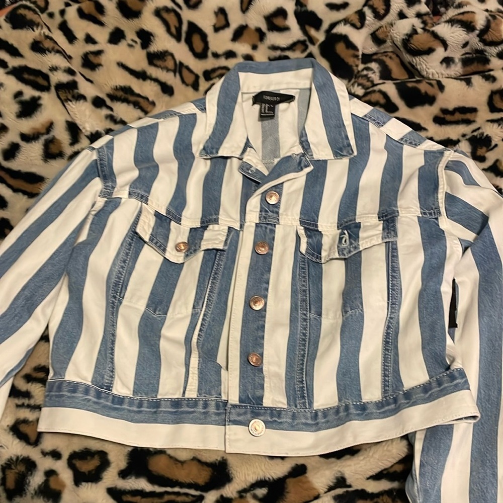 forever 21 denim striped cropped jacket